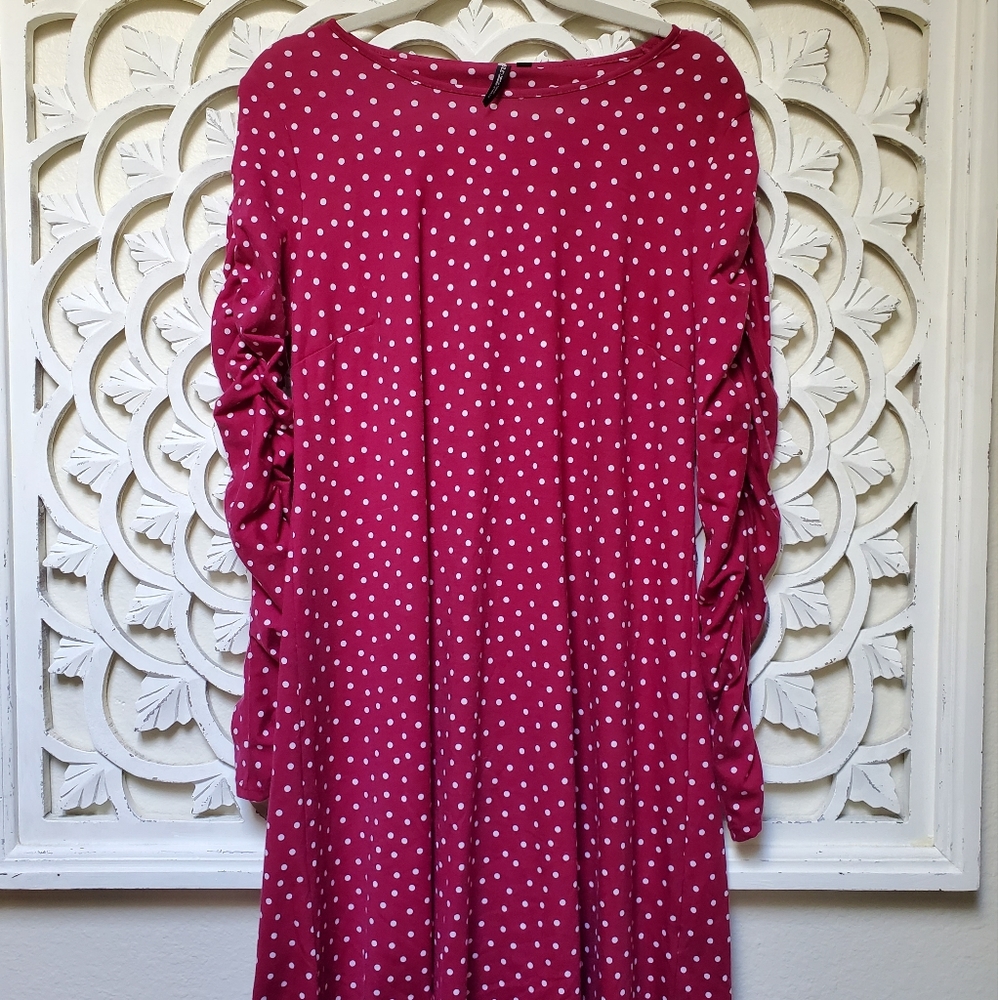 Raspberry Red Polka-dot Knit Fall Mini Dress by Capsule Simply Be UK 16 …